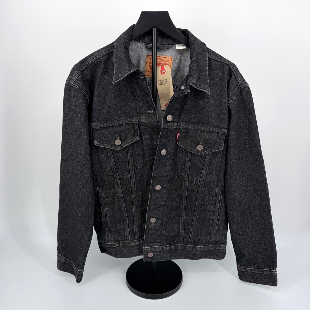 Levi's Ex-Boyfriend Trucker Jacket Women L Black New Fringe Denim Western